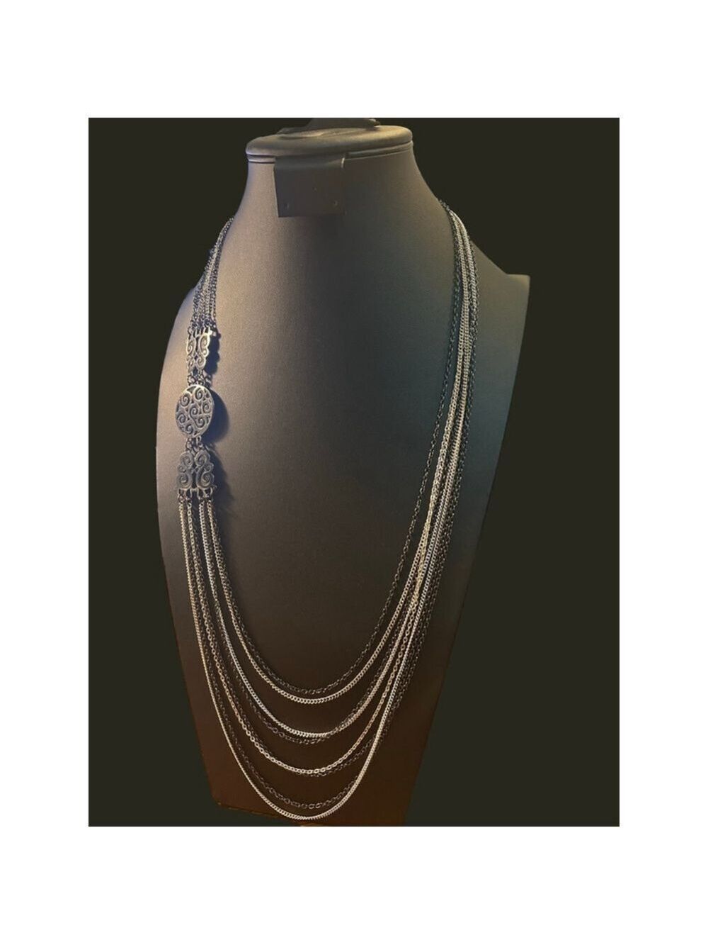Women's asymmetric Silver Tone Multi-Strand Necklace